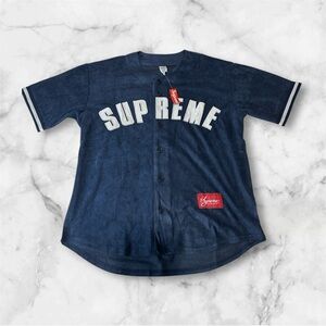 Supreme ultrasuede mesh Navy blue and white vintage 90s baseball jersey NO TAGS